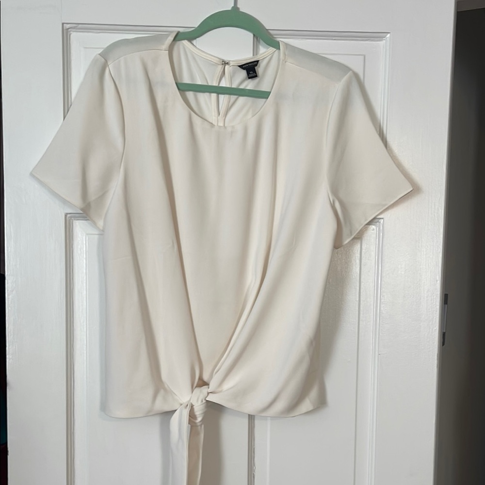 Elegant Cream Tie-Front Blouse